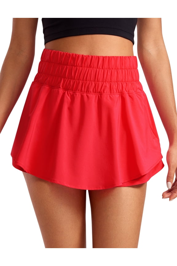 Ruffle Skirt Athletic Shorts for Women High Waisted Flowy for Workout Tennis with Zip Pocket