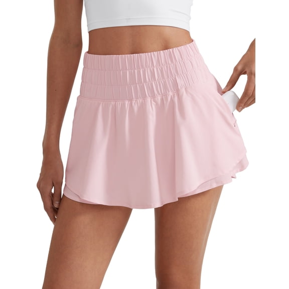 CRZ YOGA Ruffle Skirt Athletic Shorts for Women High Waisted Flowy for Workout Tennis with Zip Pocket