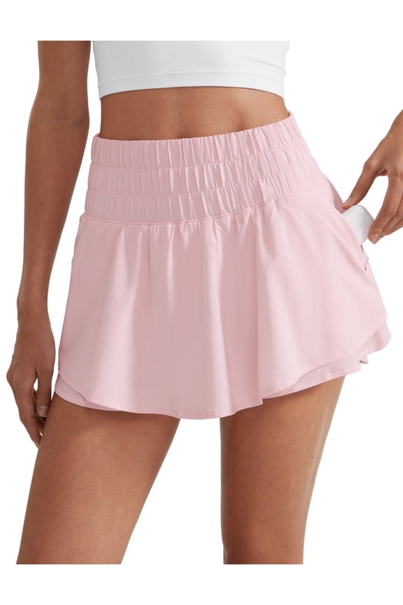 Ruffle Skirt Athletic Shorts for Women High Waisted Flowy for Workout Tennis with Zip Pocket