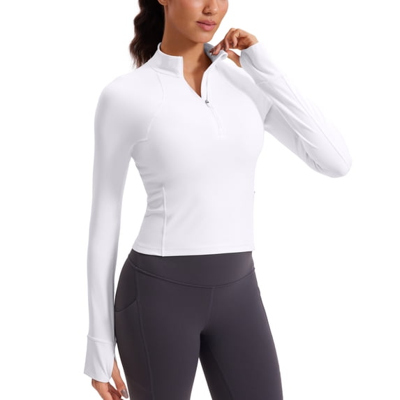 CRZ YOGA Women's Butterluxe Long Sleeve Workout Shirts Zip Sweatshirt Athletic Crop Tops Collared T-shirts