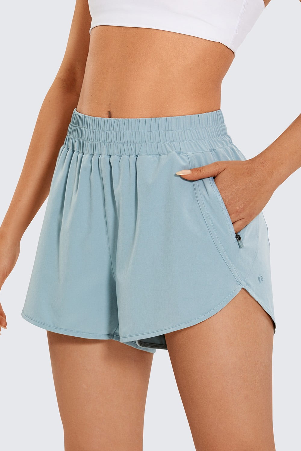 CRZ YOGA Women's High Waisted Running Shorts Mesh Liner 3'' Quick Dry