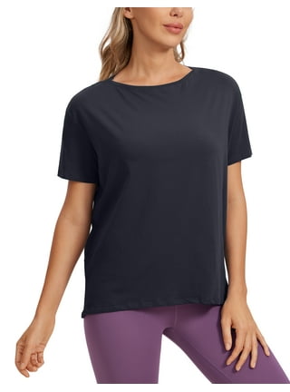 CRZ YOGA Women's Yoga Loose Fit Tops Pima Cotton Cropped Long Sleeve
