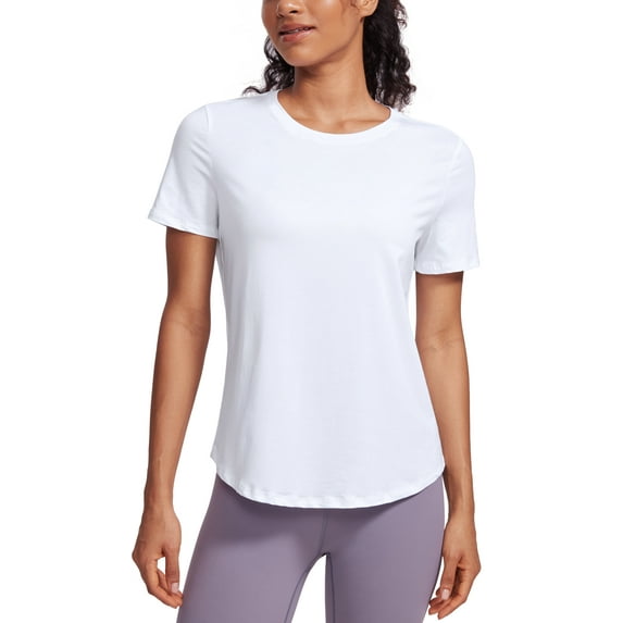 CRZ YOGA Pima Cotton Crewneck T-Shirts for Women Workout Casual Yoga Athletic Short Sleeve Shirts Soft Tops