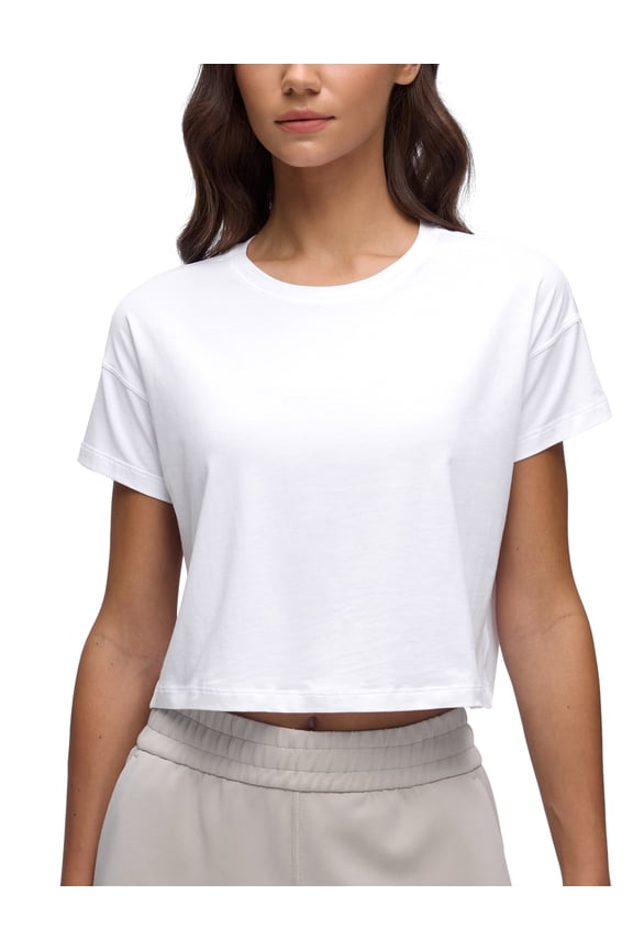 Women's Pima Cotton Workout Short Sleeve Shirts Loose Athletic Crop Tops Casual T-Shirt