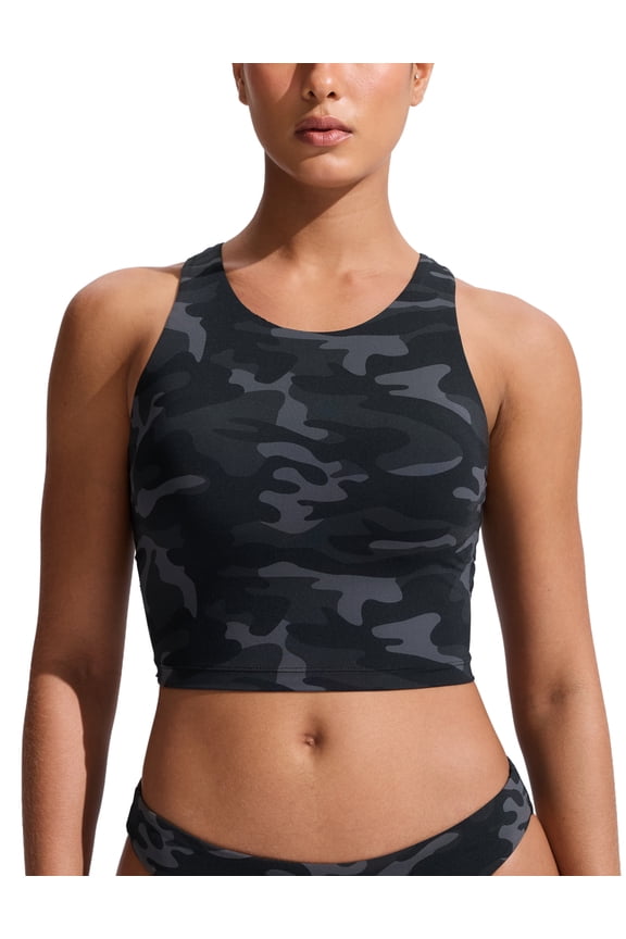 Racerback Bikini Tops for Women Padded High Neck Modest Swim Sports Bathing Bra