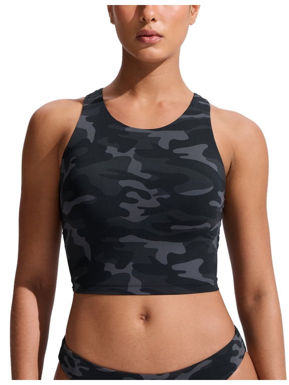 Racerback Bikini Tops for Women Padded High Neck Modest Swim Sports Bathing Bra