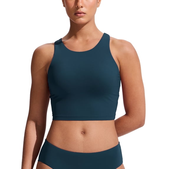 CRZ YOGA Racerback Bikini Tops for Women Padded High Neck Modest Swim Sports Bathing Bra