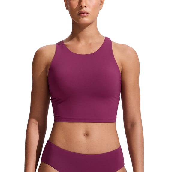 CRZ YOGA Racerback Bikini Tops for Women Padded High Neck Modest Swim Sports Bathing Bra