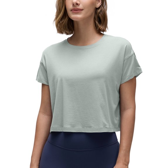 CRZ YOGA Women's Pima Cotton Workout Short Sleeve Shirts Loose Athletic Crop Tops Casual T-Shirt