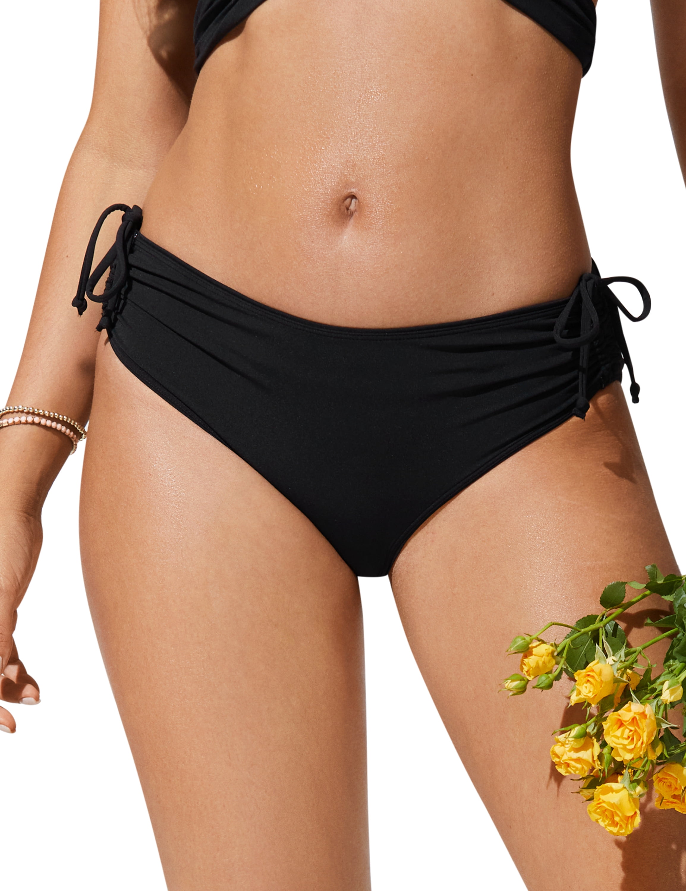 CRZ YOGA Ruched Bikini Bottoms for Women Bathing Swimsuit Adjustable Side Tie Swim Briefs