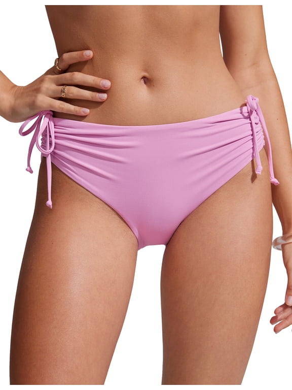 Ruched Bikini Bottoms for Women Bathing Swimsuit Adjustable Side Tie Swim Briefs