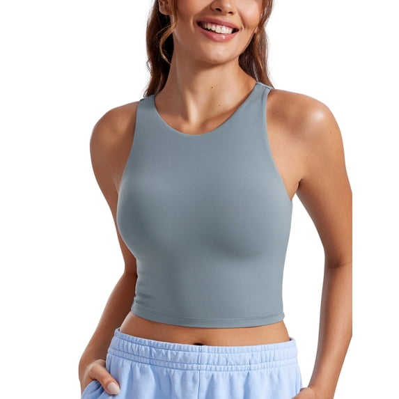CRZ YOGA Womens Butterluxe Double Lined Cropped Tops Racerback Tanks Sleeveless Casual Workout Crop Shirts