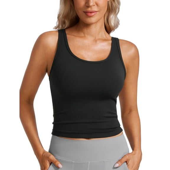 CRZ YOGA Womens Butterluxe Double Lined Tank Tops Scoop Neck Racerback Workout Tanks