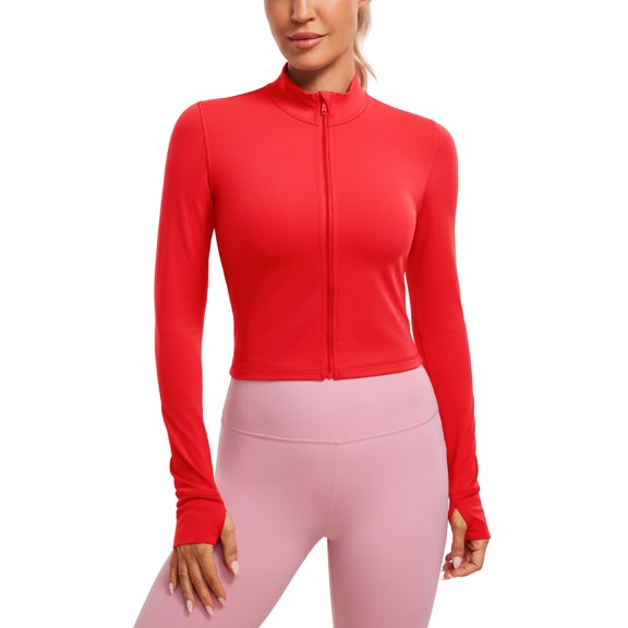 CRZ YOGA Butterluxe Cropped Athletic Jackets for Women Full Zip Up Track Tops
