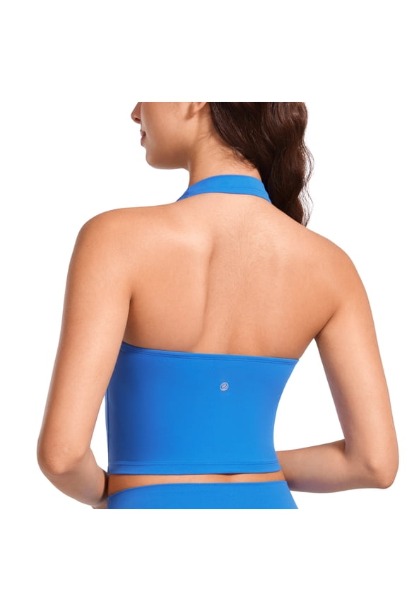 Butterluxe Halter Crop Tank Tops for Women Open Back Padded Longline Sports Bras Workout