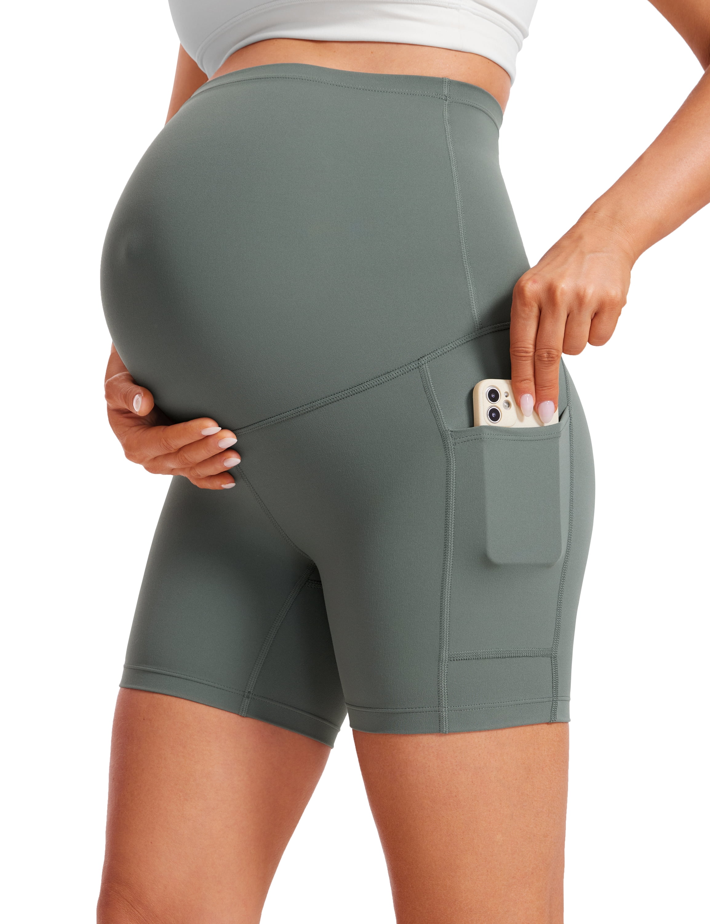 CRZ YOGA Butterluxe Zwangerschapsbikershorts voor dames, over de buik 8 inch - Actieve kleding voor zwangerschapsyoga Hot Fudge Bruin M
