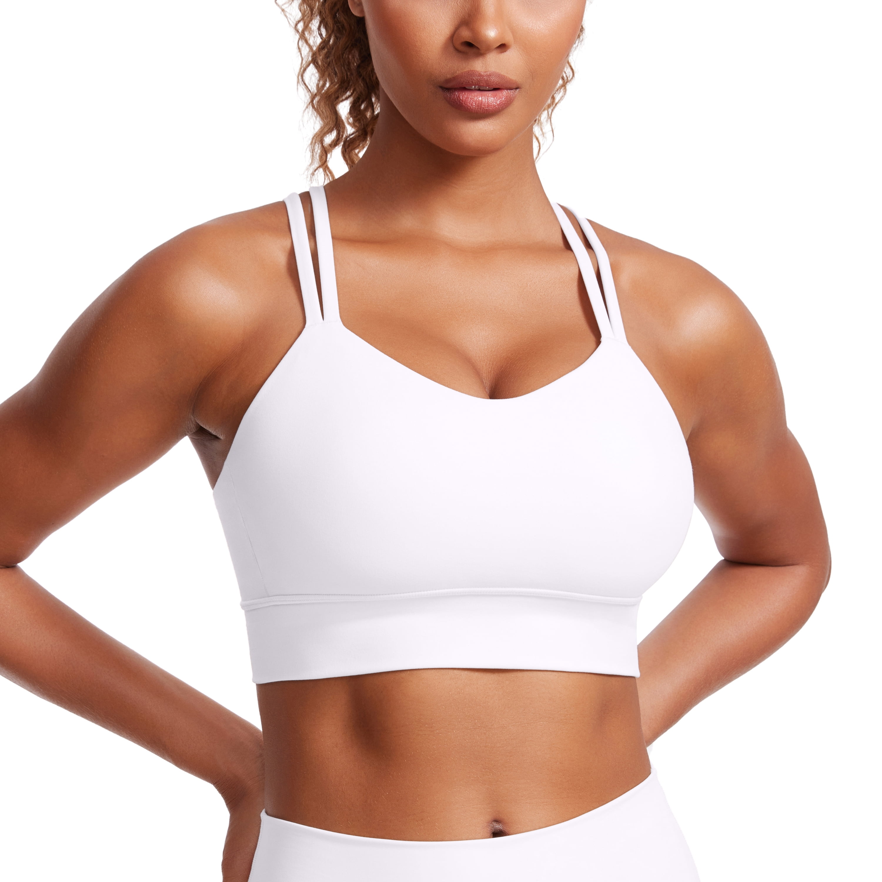CRZ YOGA Womens Butterluxe Strappy Longline Sports Bra Molded Cup Double Spaghetti Strap Walmart Business Supplies