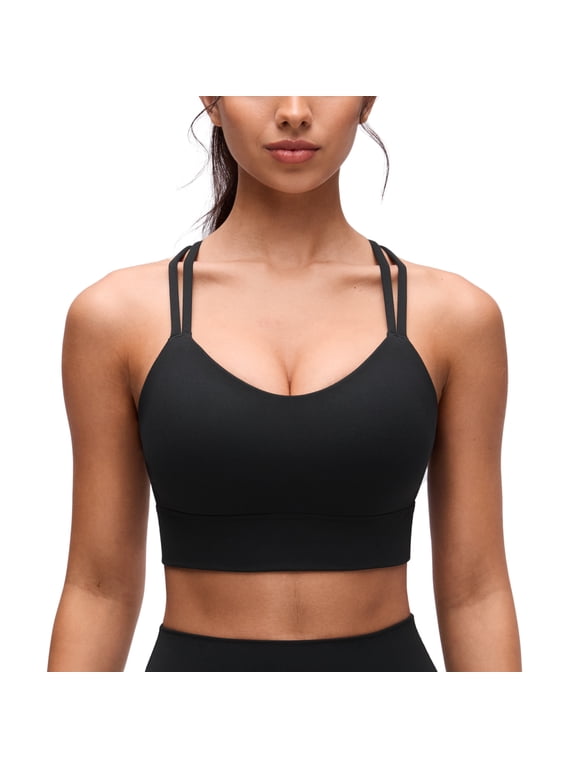 Butterluxe Strappy Longline Sports Bras for Women Double Spaghetti Strap Workout Yoga Crop Top