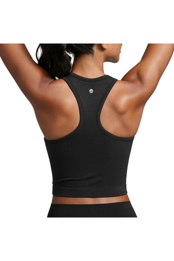 Womens Ribbed Longline Sports Bra Racerback Padded Slim Fit Crop Tank Top with Built in Pads