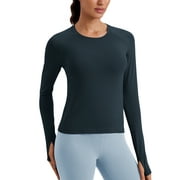 CRZ YOGA Womens Seamless Workout Long Sleeve Shirts Quick Dry Gym Athletic Tops Breathable Running Yoga T-shirts