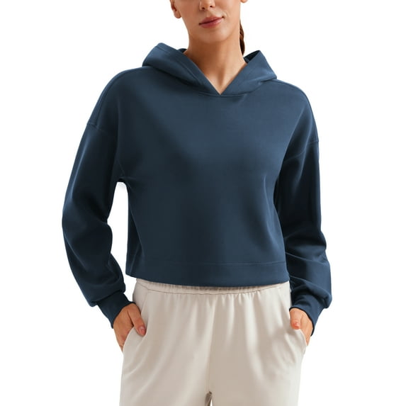 CRZ YOGA Womens SoftAura Cropped Hoodie Long Sleeve Hooded Sweatshirt Basic Workout Casual Pullover