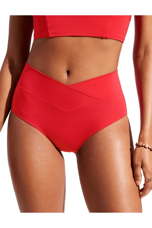 High Waisted V Cut Bikini Bottom for Women Cross Front Bathing Swimsuit Swim Briefs