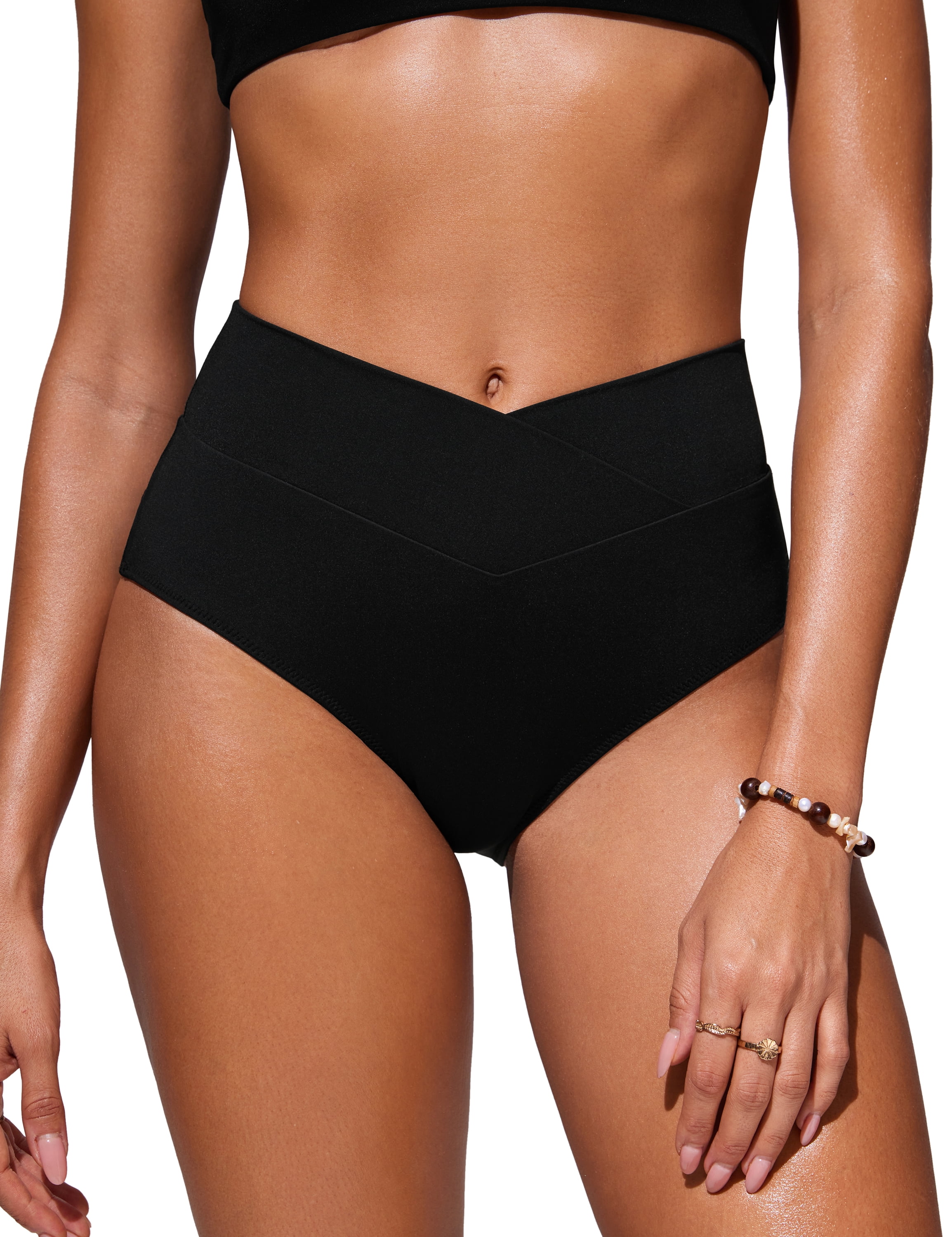 CRZ YOGA High Waisted V Cut Bikini Bottom for Women Cross Front Bathing Swimsuit Swim Briefs