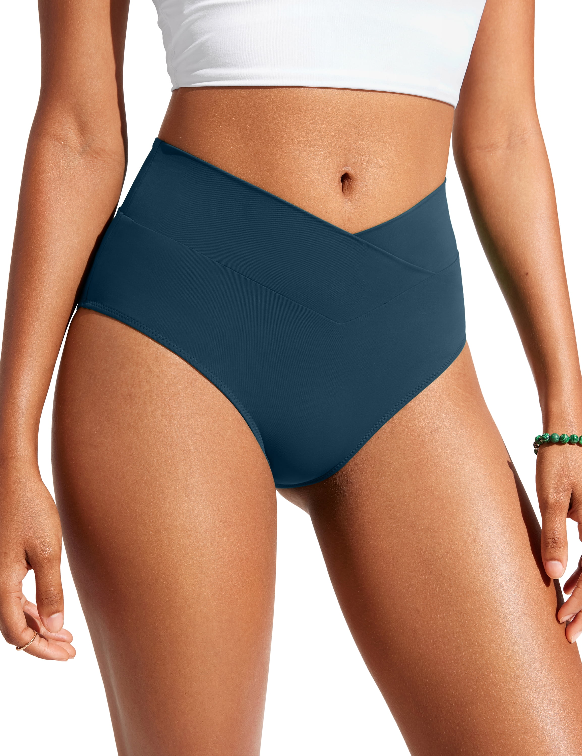CRZ YOGA High Waisted V Cut Bikini Bottom for Women Cross Front Bathing Swimsuit Swim Briefs