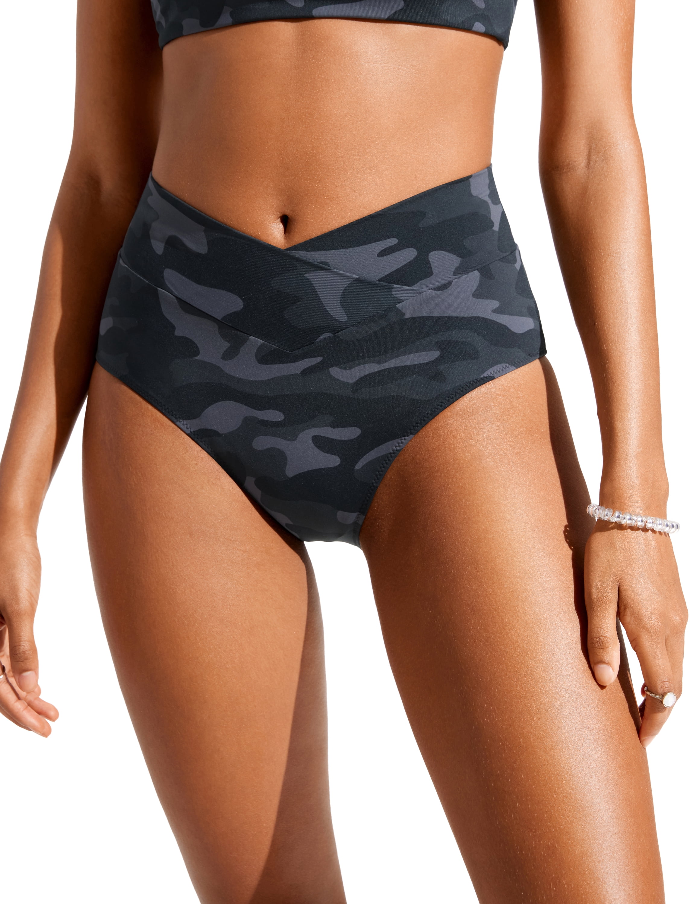 CRZ YOGA High Waisted V Cut Bikini Bottom for Women Cross Front Bathing Swimsuit Swim Briefs