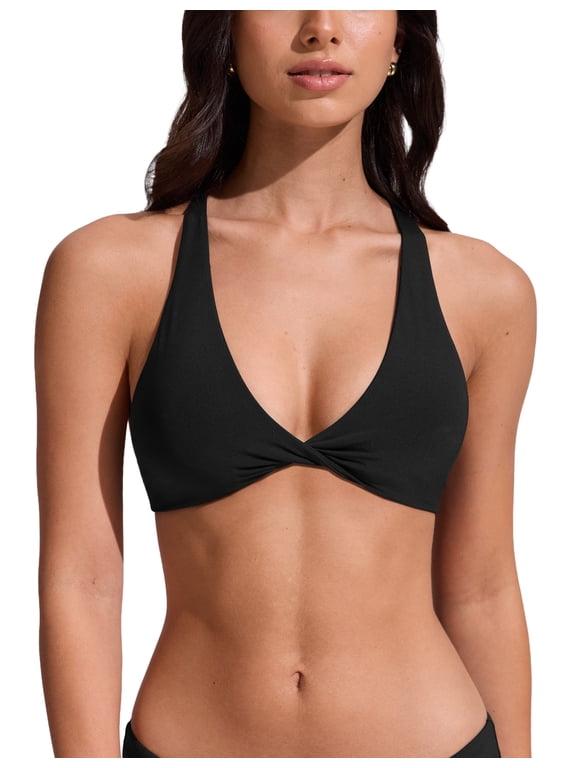 Womens V Neck Bikini Tops Twist Front Triangle Sexy Bathing Suit Criss Cross Back Swimsuit Padded