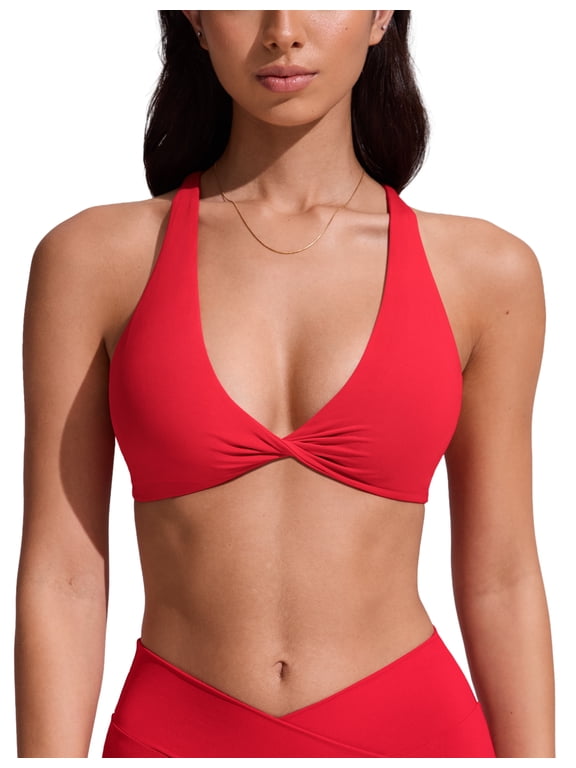 Womens V Neck Bikini Tops Twist Front Triangle Sexy Bathing Suit Criss Cross Back Swimsuit Padded