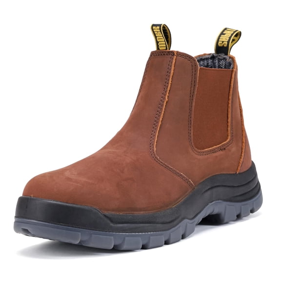 CRZ802 6" Soft Toe 100% Leather Slip Resistant Work Boots, Pull On Chelsea Working Boots For Men Light Weight Shoes Size 7