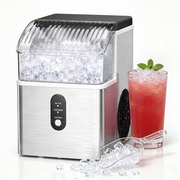 CRZOE 15KG/24H Countertop Ice Maker, Extruded Ice Machine with 1.1L Water Tank & 0.6kg Ice Storage, LED Control, Auto Cleaning, Fingerprint-Resistant 430 Stainless Steel Body for Home/Kitchen/Bar