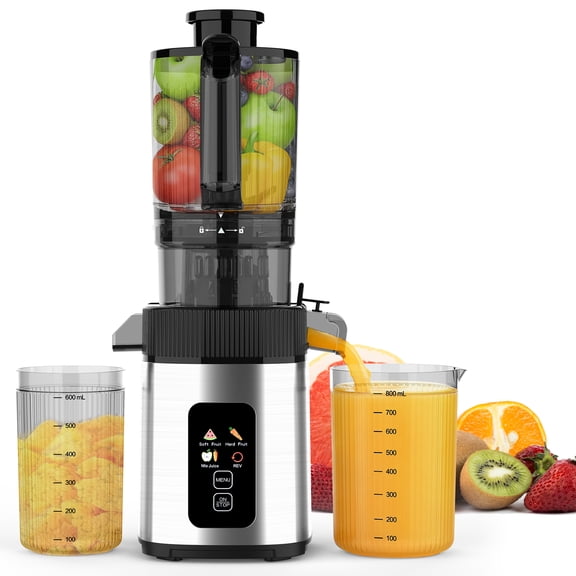 CRZOE 200W Cold Press Juicer, 4.35" Wide Chute, 65dB Quiet, Easy Clean Stainless Steel