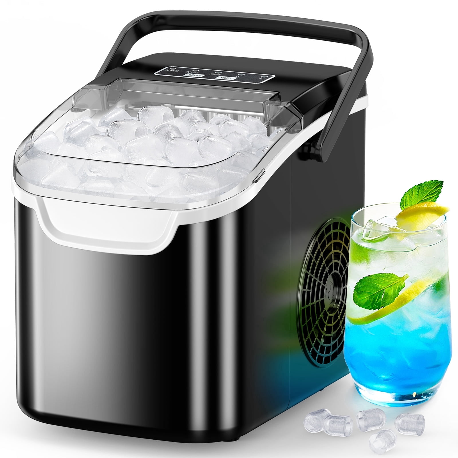 CRZOE Ice Maker Machine For Countertop, Portable Ice Maker Machine With Handel, Self-Cleaning Ice Maker, 26Lbs/24H, 9 Ice Cubes Ready In 8 Mins, For Home/Office/Kitchen