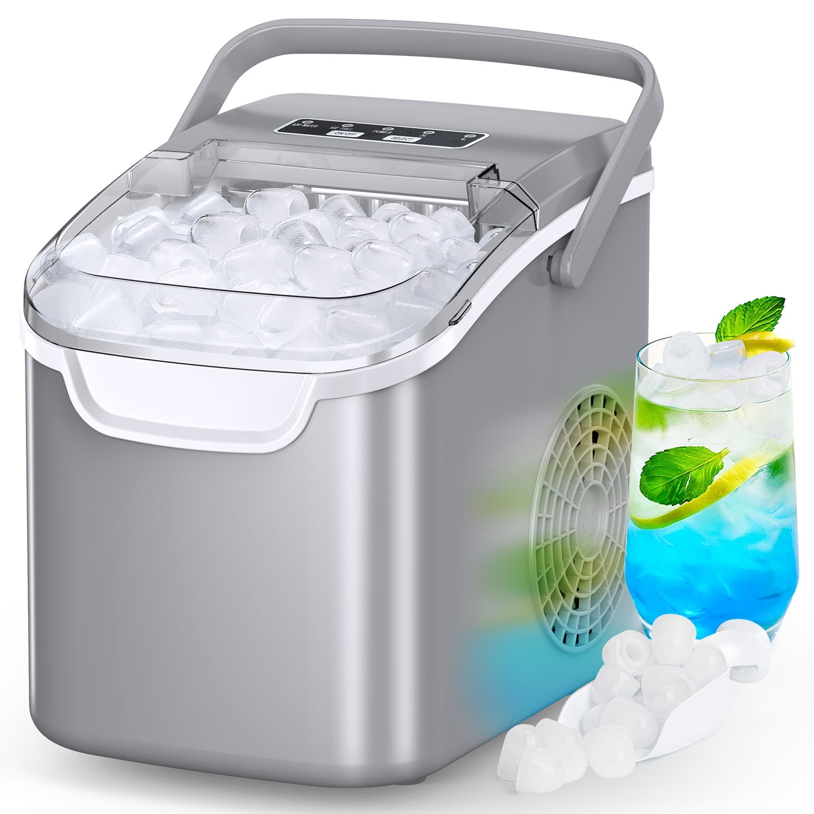 CRZOE Ice Maker Machine For Countertop, Portable Ice Maker Machine With Handel, Self-Cleaning Ice Maker, 26Lbs/24H, 9 Ice Cubes Ready In 8 Mins, For Home/Office/Kitchen