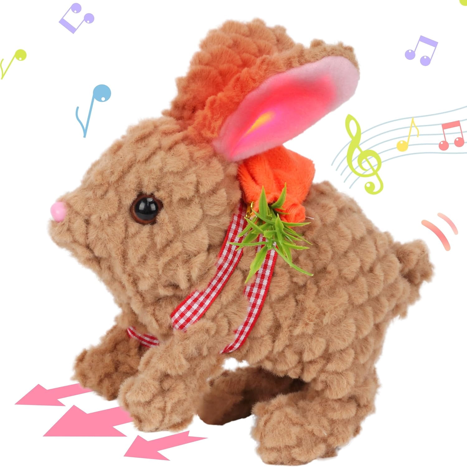 CRichMW Hopping Rabbit with LED Ears Carrot Backpack Interactive Plush ...