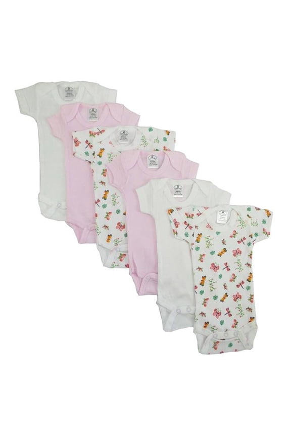 CS-005NB-005NB Girls Short Sleeve with Printed, White & Pink - Newborn