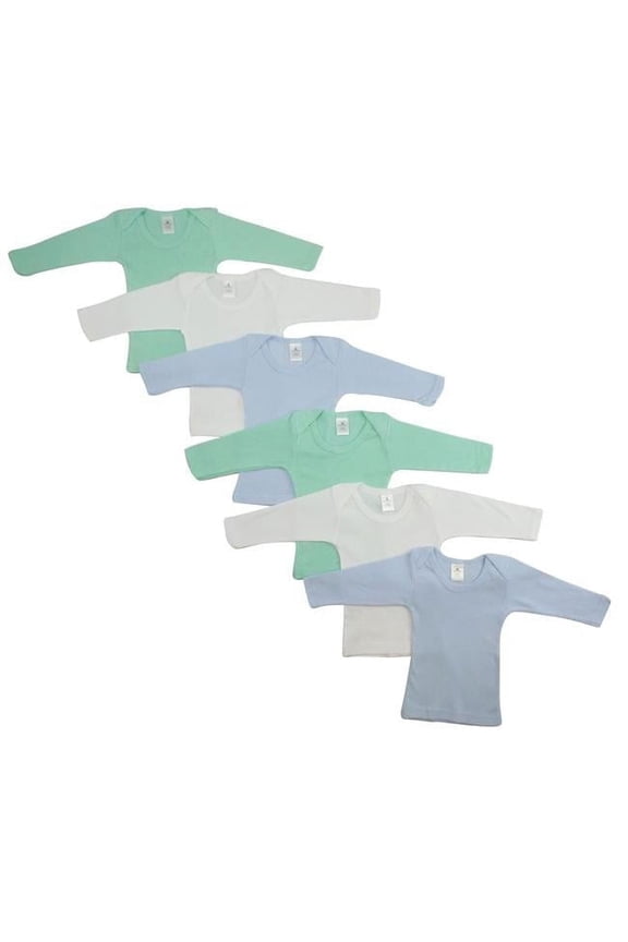 CS-051M-051M Boys Pastel Long Sleeve Lap T-shirts, White with Blue & Yellow - Medium