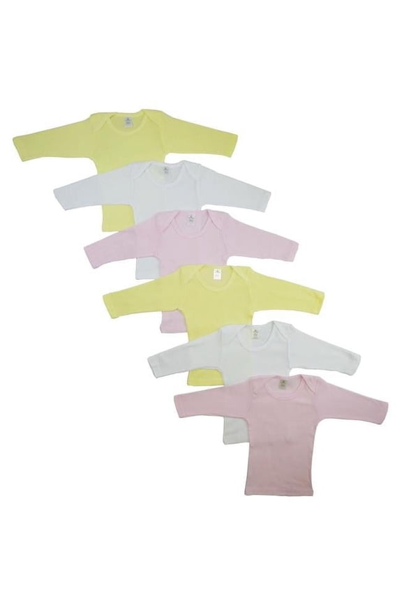 CS-052L-052L Boys Pastel Long Sleeve Lap T-shirts, White with Pink & Yellow - Large