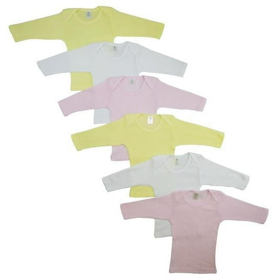 CS-052S-052S Boys Pastel Long Sleeve Lap T-shirts, White with Pink & Yellow - Small