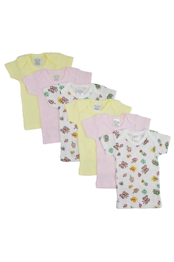 CS-059NB-059NB Girls Pastel Variety Short Sleeve Lap T-shirts, Assorted & Printed - Newborn