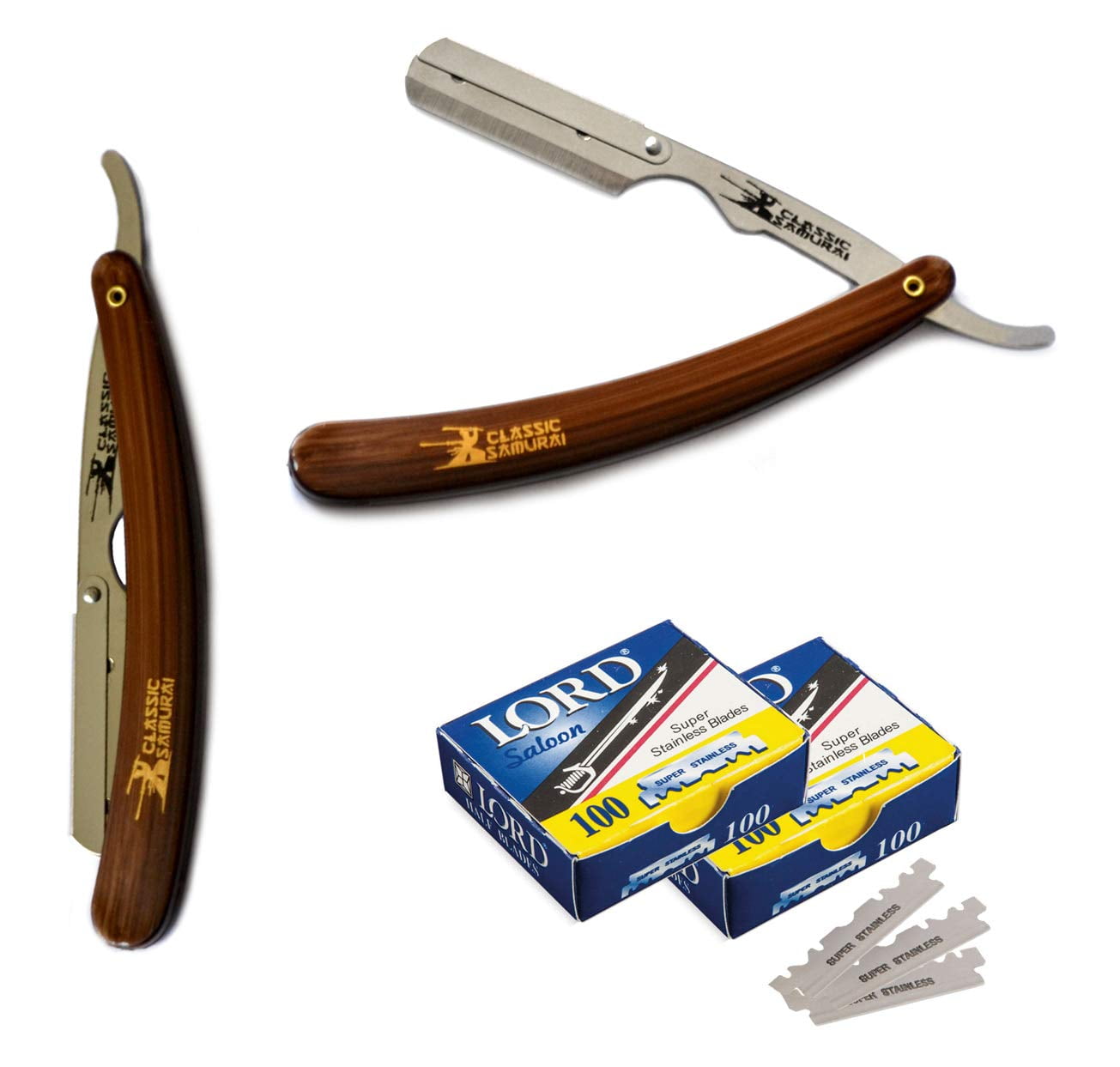 CS-101 Stainless Steel Straight Edge Brown Barber Razor + 200 Lord ...