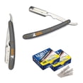 thumbnail image 1 of CS-101 Stainless Steel  Straight Edge Gray Barber Razor + 200 Lord Single Blades, 1 of 4