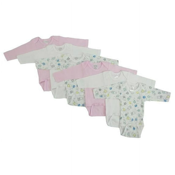 CS-103NB-103NB Girls Long Sleeve Printed Variety, White & Pink - Newborn