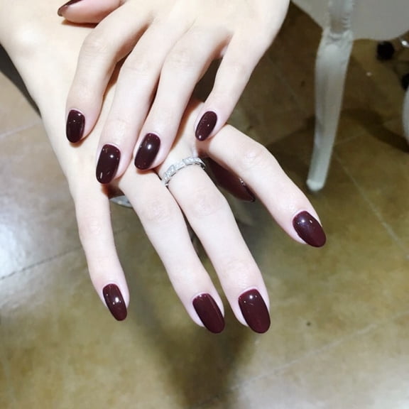 CS-120 Red Coffee Round Fake Nail Patch Wear Nail Patch Finished Nail Patch Patch 24 Nail Patch