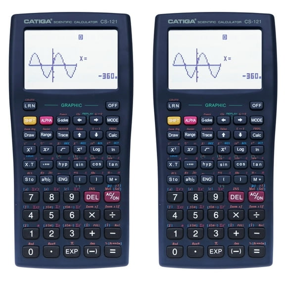 CS-121 Scientific Calculator with Graphic Functions and Multiple Modes, Black,2 Pack