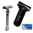 thumbnail image 1 of CS-206 Classic Samurai Heavy Duty "Barber Pole" Long Double Edge Safety Razor with Genuine Leather Shaving Travel/Protective Case and 5 KAI Stainless Steel Japanese Razor Blades, 1 of 4