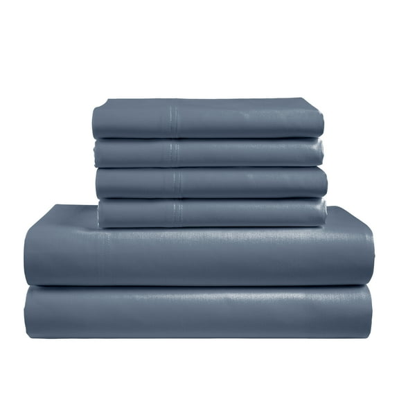 Color Sense 6-Piece 800 Thread Count Blue Cotton Rich Adult Bed Sheet Set, King - Deep Pocket
