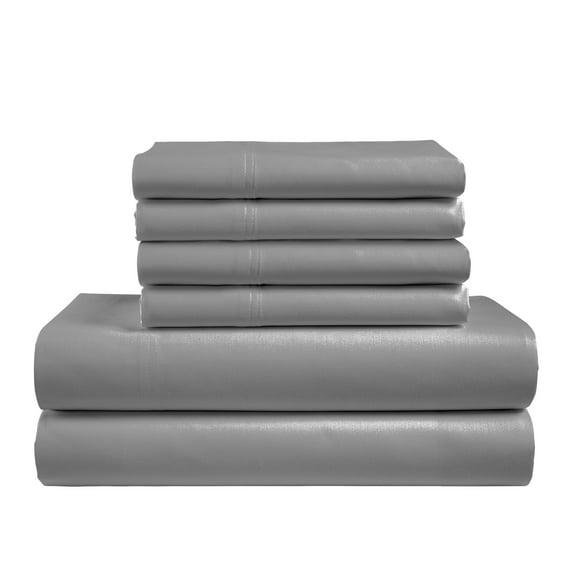 Color Sense 6-Piece 800 Thread Count Gray Cotton Rich Adult Bed Sheet Set, Queen - Deep Pocket